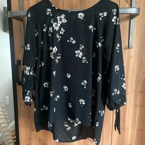 Papermoon Teal and White Tie Front 3/4 Sleeve Blouse